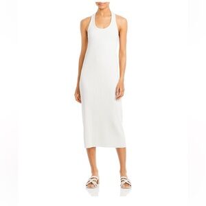 Vince Ribbed Racerback Midi Dress White Cotton Blend Womens XS